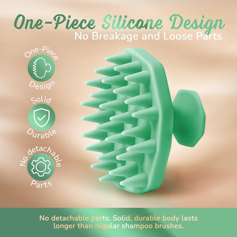 SILKLE Scalp Massager Shampoo Brush – Silicone Scalp Scrubber for Hair Growth & Dandruff Removal, One-Piece, Non-Slip Handle, Soft Bristles, Wet/Dry Shower Scalp Exfoliator for All Hair Types – Green - Image 4